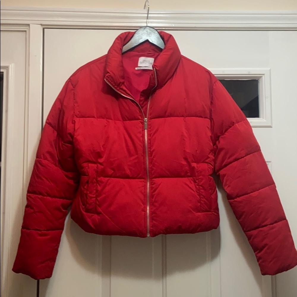 Urban Outfitters Crop Red Puffer Jacket